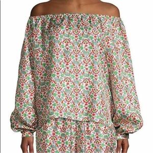 Tory Burch Printed Off the Shoulder Silk Blouse Legacy Paisley Size 10 New wtag